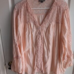 Style & Co. Orange and Pink Embellished Blouse with 3/4 Sleeves